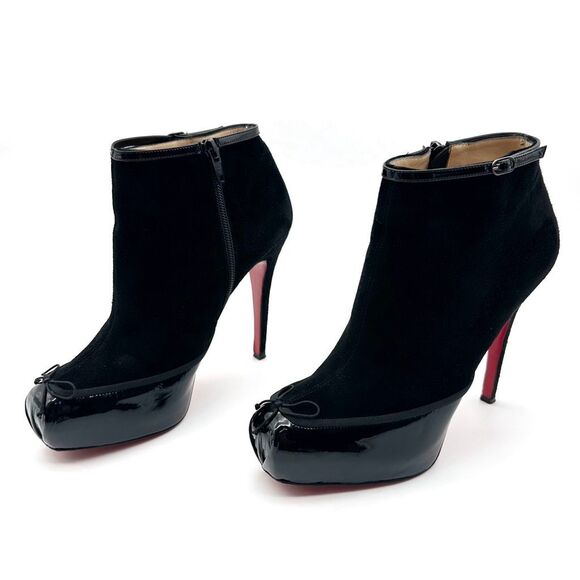 CHRISTIAN LOUBOUTIN Suede Ballerina Bow Ankle Boot Size 39 Square Toe Platform - Picture 1 of 14